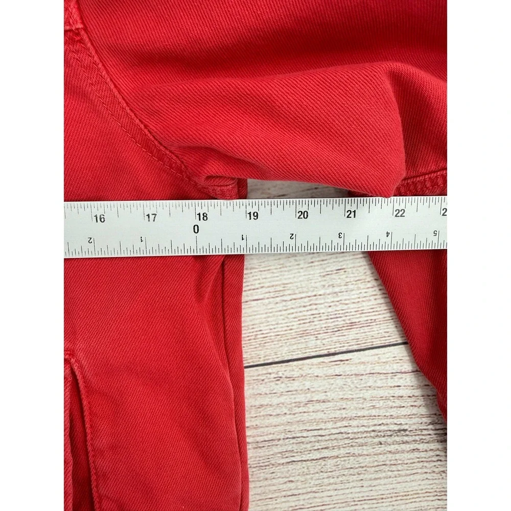 Free People Denim Jacket Women Medium Red Trucker Cotton Button Up - Picture 7 of 10